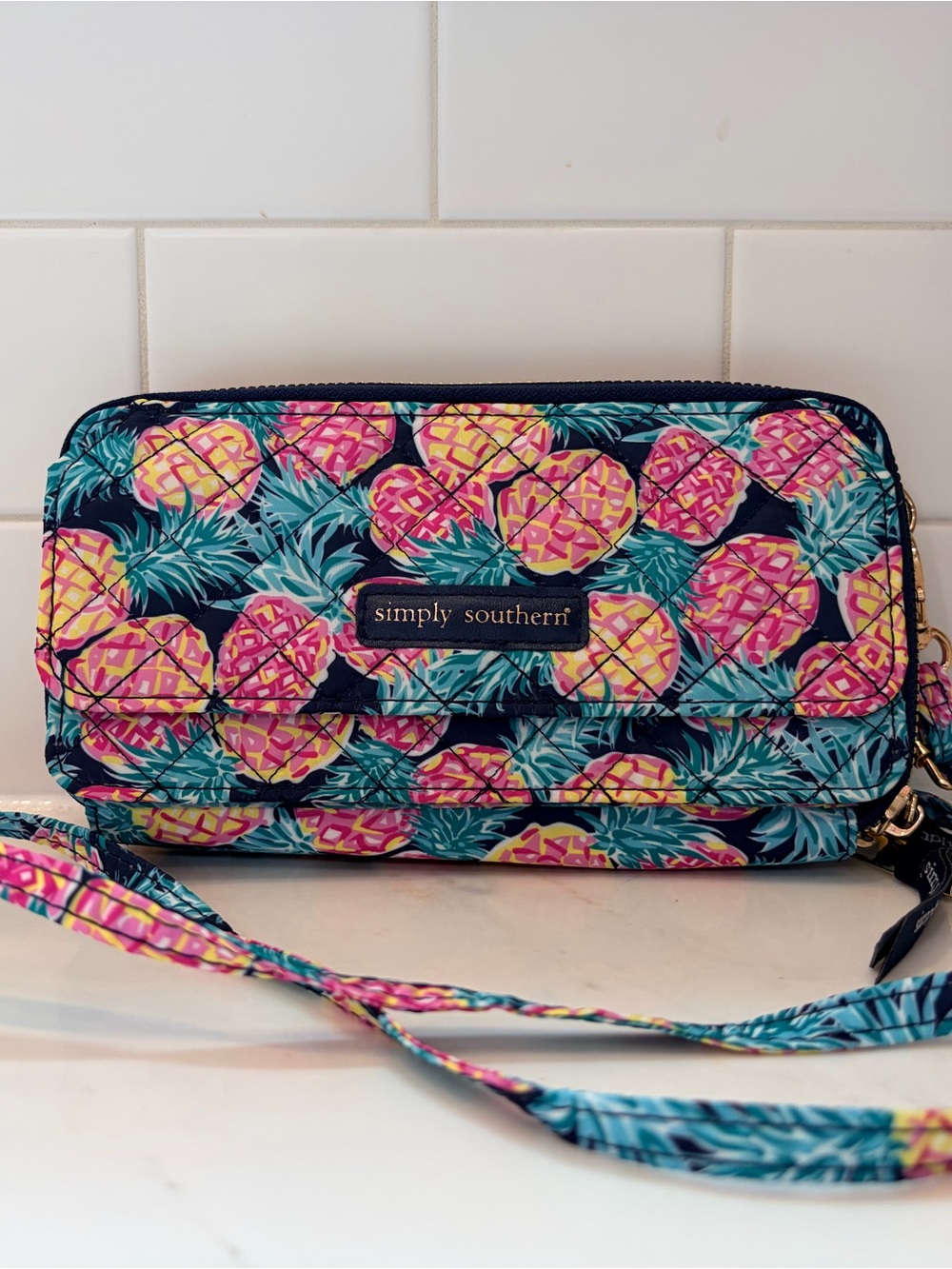 Simply Southern Pineapple Wristlet in Navy, Pink & Yellow